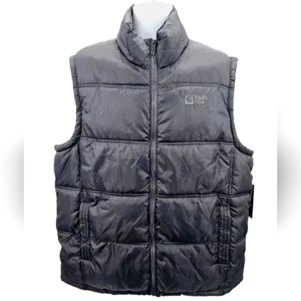Southpole Puffer Vest XL Gray Zip Up Quilted Streetwear Y2K Lightweight Jacket